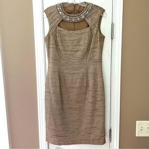 Eliza J Taupe Beaded Cocktail Sheath Dress